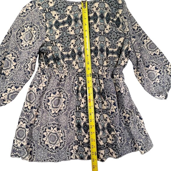 One World Boho Tunic Embroidered Peasant Gypsy Top Paisley Lg Smocked Waist - Picture 14 of 14
